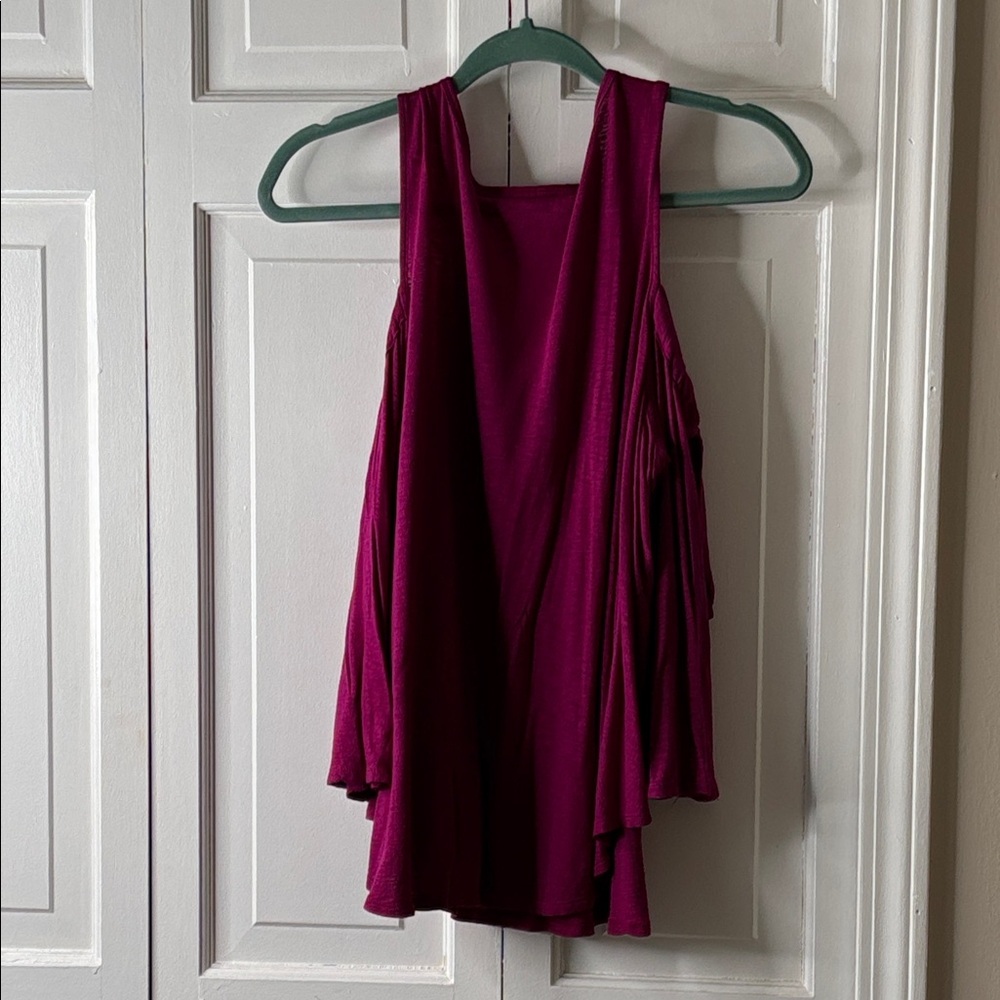Express Deep Fuchsia Draped Off-Shoulder knit Top sz L - Picture 5 of 5